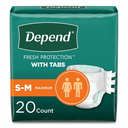 DEPEND Incontinence Protection with Tabs, Small/Medium, 19 in. to 34 in. Waist, 60PK 35456